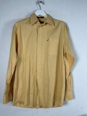 Nautica Vintage Oxford Mens Yellow Button-Down Dress Shirt Size 16 34/35 Casual